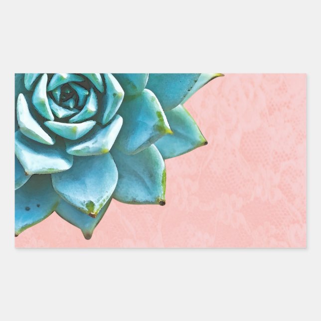 Succulent Watercolor Pink Lace Rectangular Sticker (Front)