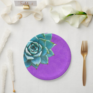 Succulent Watercolor Purple Lace Paper Plate