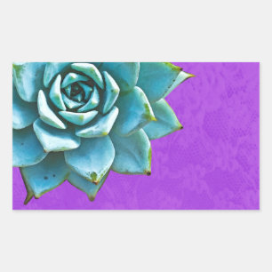Succulent Watercolor Purple Lace Rectangular Sticker