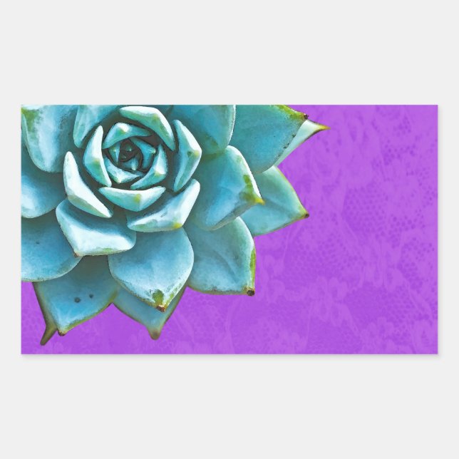Succulent Watercolor Purple Lace Rectangular Sticker (Front)