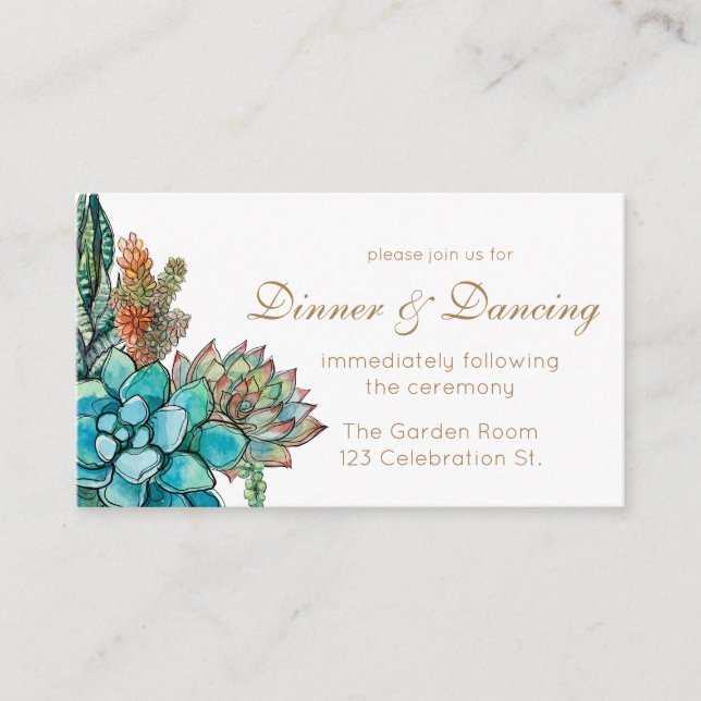 Succulent Watercolor Reception Enclosure Card (Front)