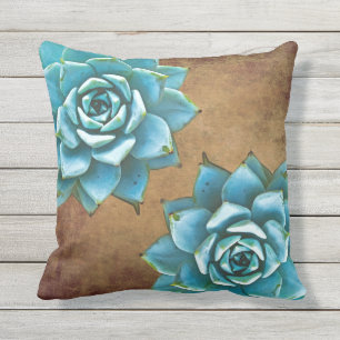 Succulent Watercolor Rustic Brown Outdoor Cushion