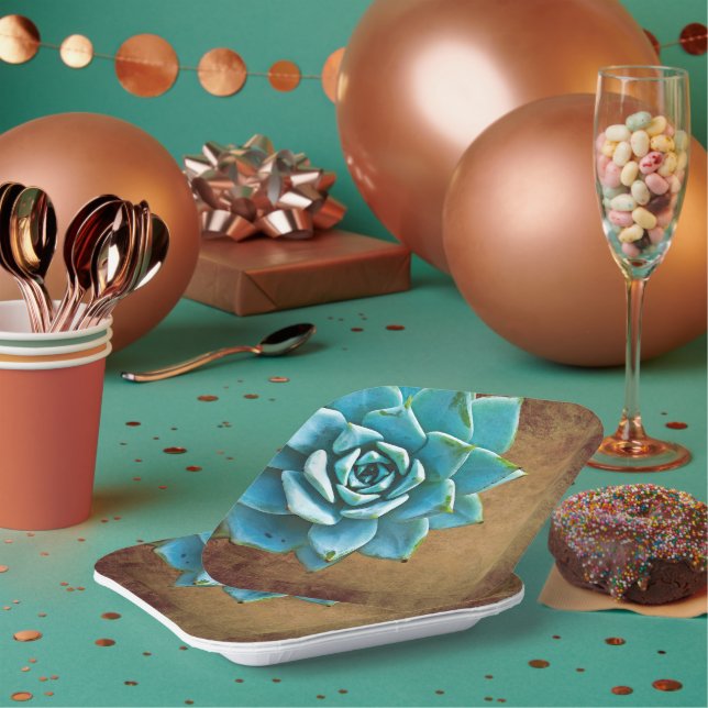 Succulent Watercolor Rustic Brown Paper Plate (Multi)