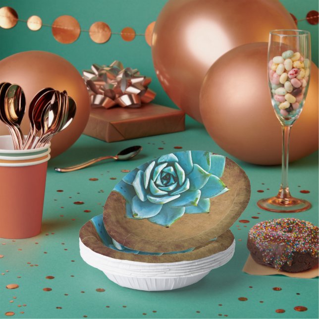 Succulent Watercolor Rustic Brown Paper Plate (Multi)