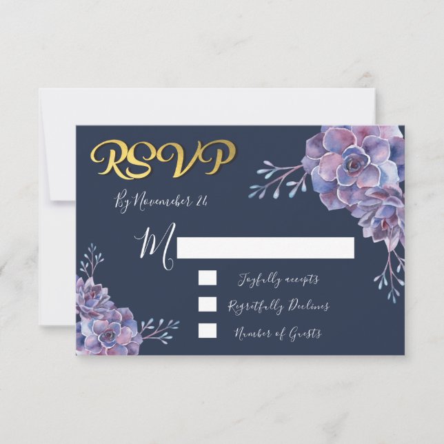 Succulent watercolor Wedding response cards RSVP (Front)