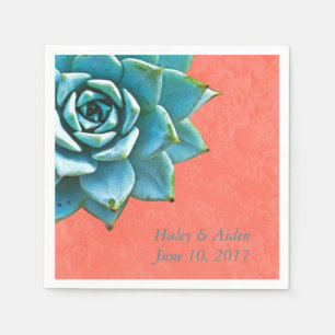 Succulent Wedding Engagement Watercolor Orange Napkin