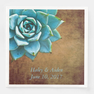 Succulent Wedding or Engagement Rustic Brown Napkin