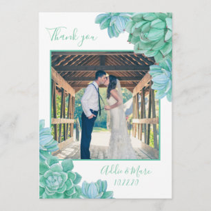 Succulent wedding photo thank you + with note