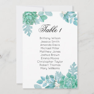 Succulent wedding seating chart. Cactus table plan Invitation