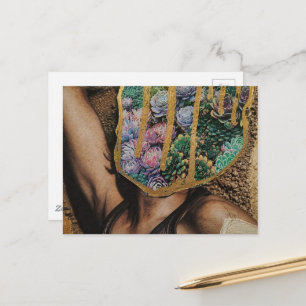 Succulent Woman in Desert surreal collage art Postcard