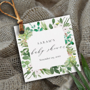 SUCCULENT WREATH FOLIAGE WATERCOLOR BABY SHOWER FAVOUR TAGS