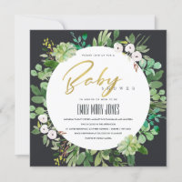 SUCCULENT WREATH FOLIAGE WATERCOLOR BABY SHOWER