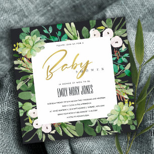 SUCCULENT WREATH FOLIAGE WATERCOLOR BABY SHOWER INVITATION
