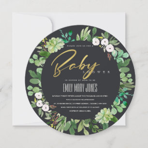 SUCCULENT WREATH FOLIAGE WATERCOLOR BABY SHOWER INVITATION