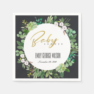 SUCCULENT WREATH FOLIAGE WATERCOLOR BABY SHOWER NAPKIN