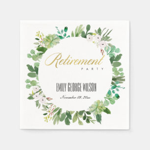 SUCCULENT WREATH FOLIAGE WATERCOLOR RETIREMENT NAPKIN