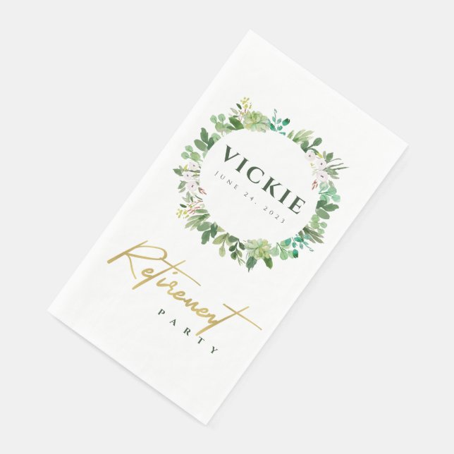 Succulent Wreath Foliage Watercolor Retirement Napkin (Corner)