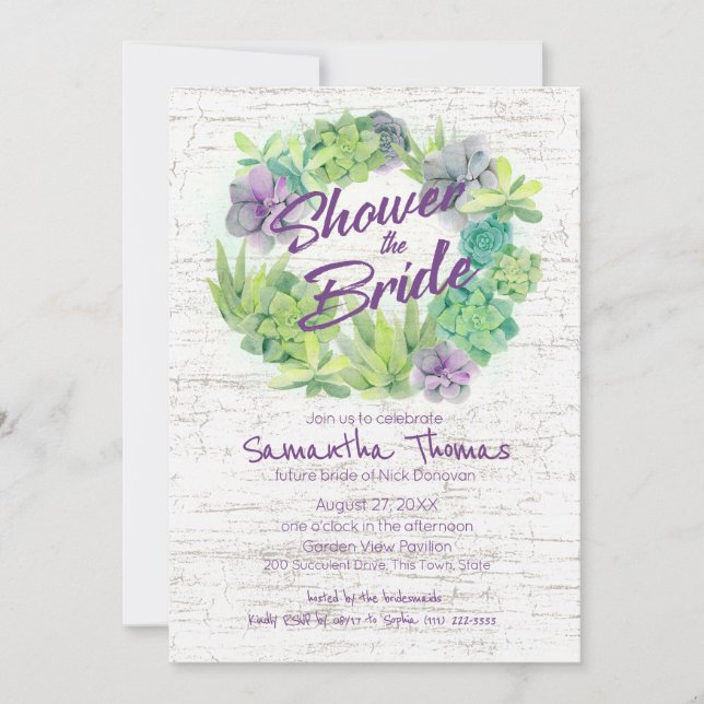 Succulents and Birch Wreath Bridal Shower Invitation (Front)