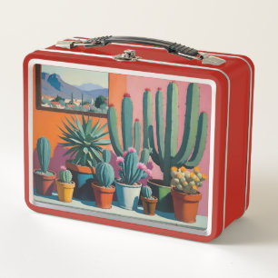 Succulents And Cactus Plants In Planters Metal Lunch Box