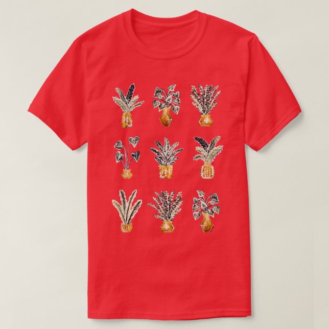 Succulents and Cactus Pottery PRINT Gold Planters  T-Shirt (Design Front)