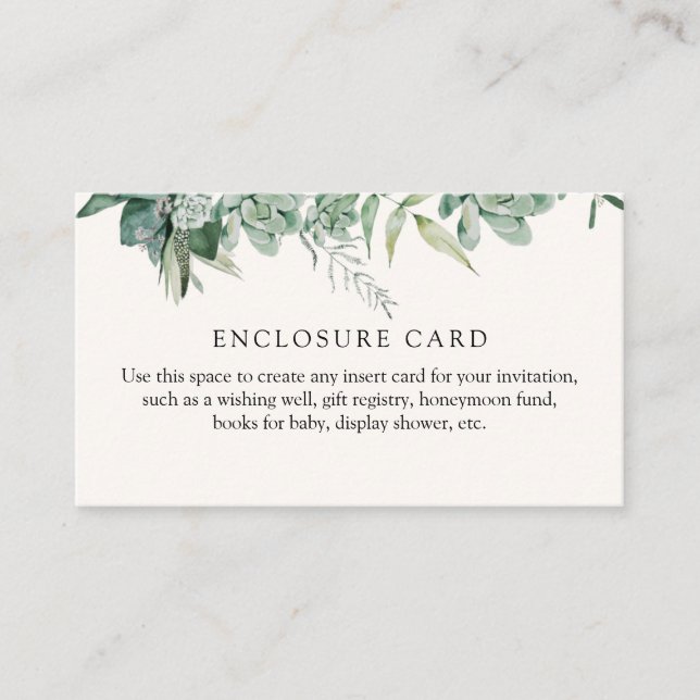 Succulents and Eucalyptus Enclosure Card (Front)