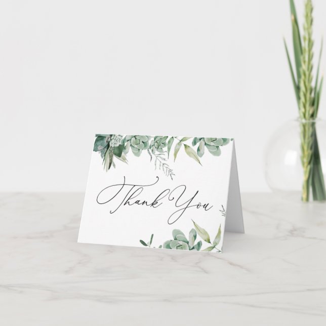 Succulents and Eucalyptus Thank You Note Card (Front)