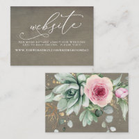 Succulents and Gold Greenery Wedding Website Card