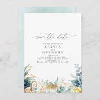 Succulents and Gold Pumpkins Fall Save The Date