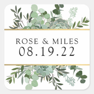 Succulents and Gold Wedding Thank You Stickers