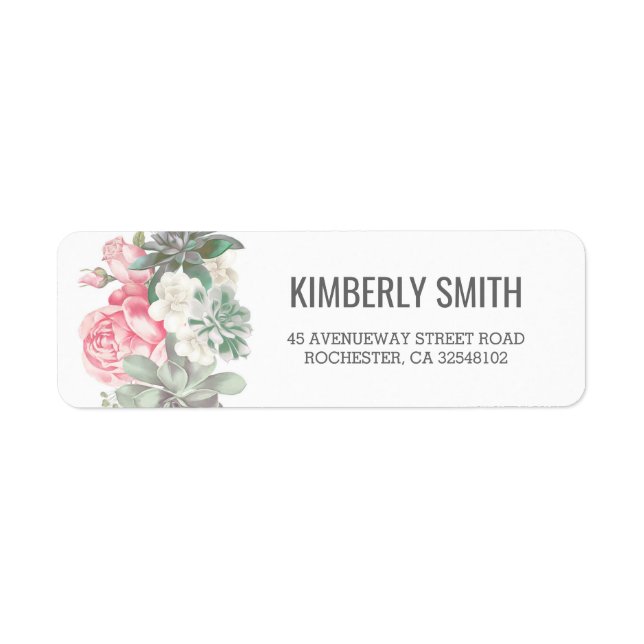Succulents and Pink Florals Wedding Return Address Label (Front)