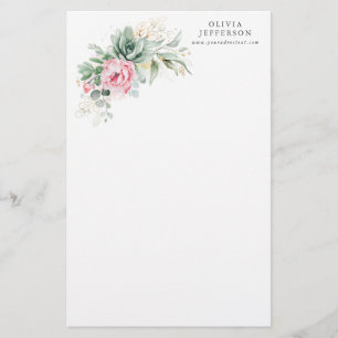 Succulents and Pink Flowers Elegant Botanical Stationery