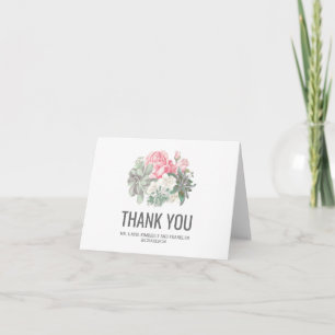 Succulents and Pink Flowers Wedding Thank You Card