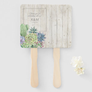 Succulents and Rustic Wood Wedding ID515 Hand Fan