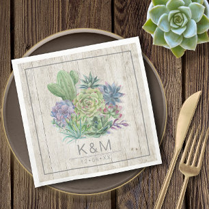 Succulents and Rustic Wood Wedding ID515 Napkin