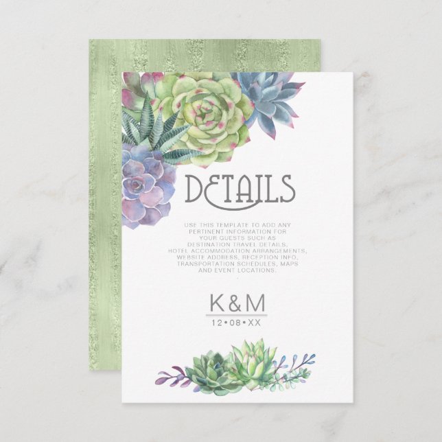 Succulents and Sparkle Details Insert Green ID515 Invitation (Front/Back)