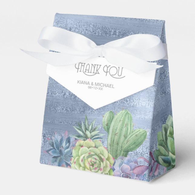 Succulents and Sparkle Wedding Blue ID515 Favour Box (Front Side)