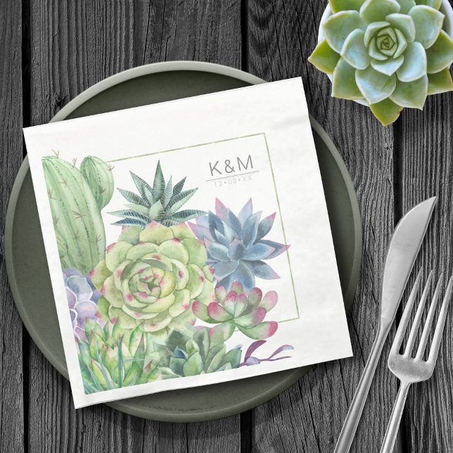 Succulents and Sparkle Wedding Border ID515 Napkin (Creator Uploaded)
