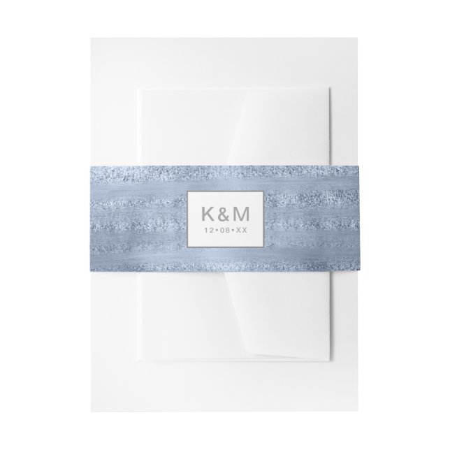 Succulents and Sparkle Wedding Dusty Blue ID515 Invitation Belly Band (Front Example)