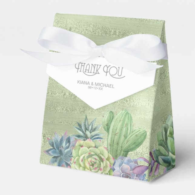 Succulents and Sparkle Wedding Green ID515 Favour Box (Front Side)