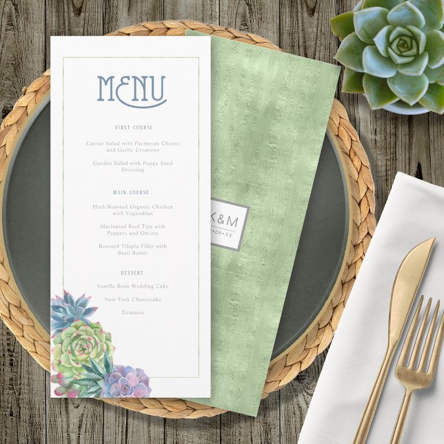 Succulents and Sparkle Wedding Menu Green ID515 (Creator Uploaded)