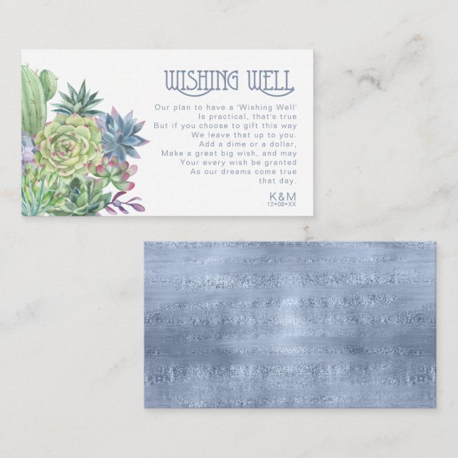 Succulents and Sparkle Wishing Well V1 Blue ID515 Enclosure Card (Front/Back)