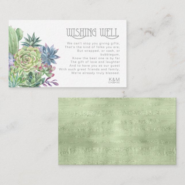 Succulents and Sparkle Wishing Well V3 Green ID515 Enclosure Card (Front/Back)