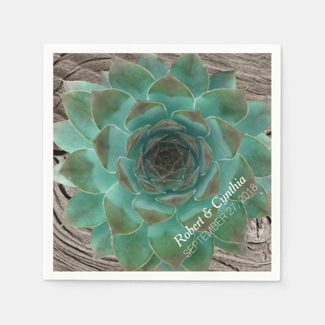 Succulents and Wood Paper Wedding Napkins (Front)