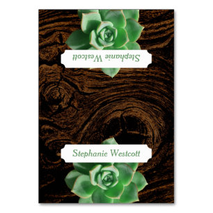 Succulents and Wood Tented Place Cards With Name