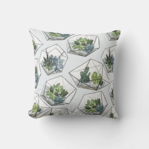 Succulents Aquariums Watercolor Seamless Pattern Cushion