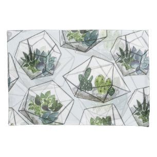 Succulents Aquariums Watercolor Seamless Pattern Pillowcase