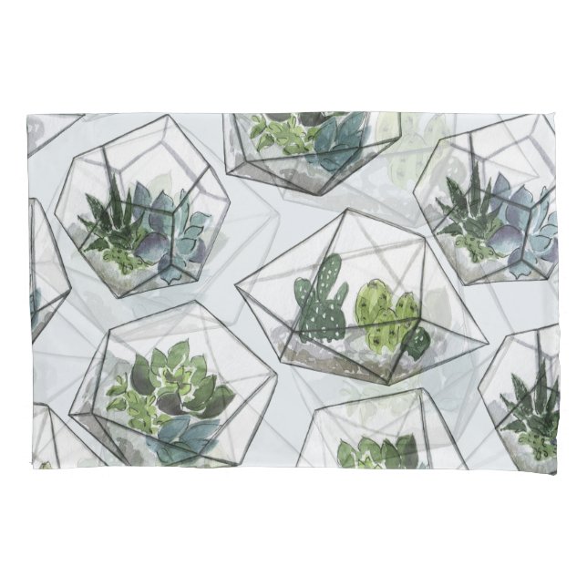 Succulents Aquariums Watercolor Seamless Pattern Pillowcase (Front)