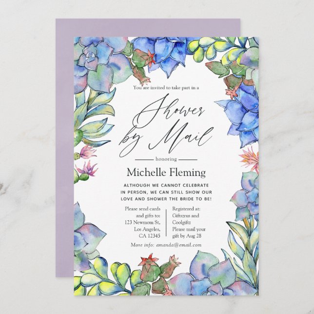 Succulents Baby or Bridal Shower by Mail Invitation (Front/Back)