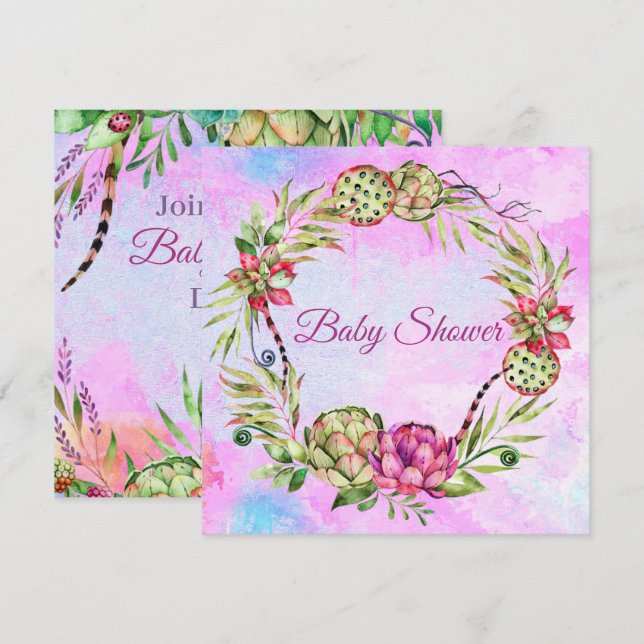 Succulents Baby Shower Holiday Card (Front/Back)