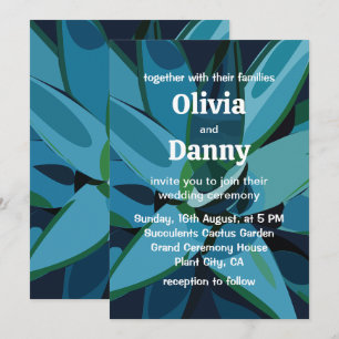 Succulents Blue Agave Cactus Succulents Wedding Invitation